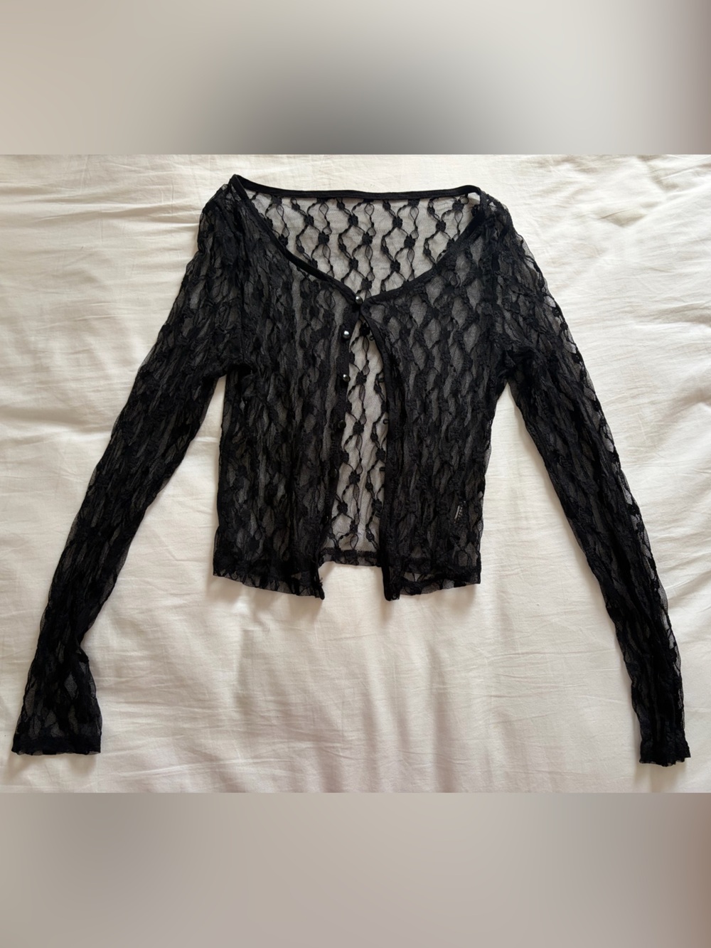 Black Sheer Lace Long-Sleeve Cardigan